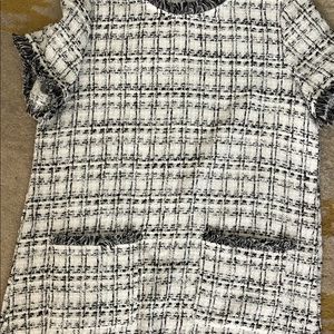 Tweed shift dress with metallic threads